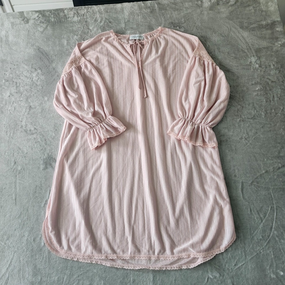 Musingwear VASSARETTE Nightgown Large Pink Ruffle Long Sleeve Pink USA VTG